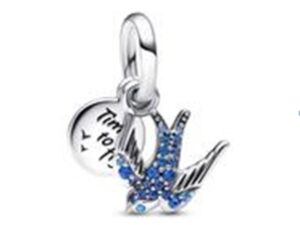 AUTHENTIC PANDORA CHARMS SPARKLING SWALLOW & QUOTE Silver 925Â° Exclusive Jewelry