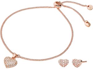 AUTHENTIC MICHAEL KORS JEWELS HEART Special Pack + Earrings Silver 925Â° IP Rose Gold Sophisticated Bijoux