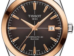 AUTHENTIC TISSOT GENTLEMAN POWERMATIC SILICIUM SOLID 18K GOLD BEZEL High-End Leather Strap Luxurious Watch