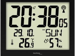 AUTHENTIC TECHNO LINE – Orologio da parete radioc con temp, umiditÃ , data (7 lingue) e allarme Radio controlled wall clock with humidity, date languages) and alarm Plastic Top Quality Clocks