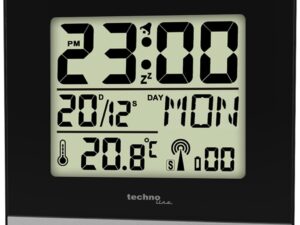 AUTHENTIC TECHNO LINE – Sveglia radiocontrollata con temp. data (7 lingue). luce e snooze Radio controlled alarm clock with date languages). light and Quartz Digit Designer Clocks