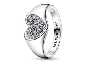 AUTHENTIC PANDORA JEWELS RADIANT HEART PAVE SIGNET RING Size ***SPECIAL PRICE*** Official Box Elegant Jewelry