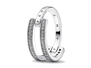 AUTHENTIC PANDORA JEWELS SIGNATURE LOGO & PAVE DOUBLE BAND RING Size ***SPECIAL PRICE*** Official Box Designer Jewelry