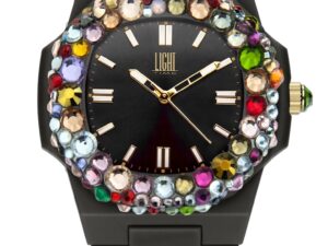 AUTHENTIC LIGHT TIME VELVET NAUTILUS Black Rainbow Strass Polycarbonate Strap Designer Watch