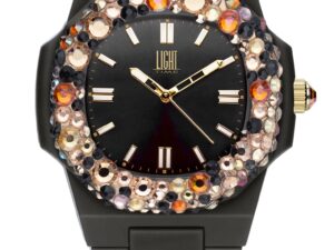 AUTHENTIC LIGHT TIME VELVET NAUTILUS Black Rainbow Strass Quartz Elegant Watch