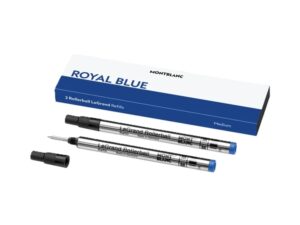 AUTHENTIC MONTBLANC ROYAL BLUE – REFILLS ROLLER BALL PEN MEDIUM 2PCS Official Box Elegant Pens