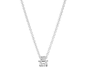 AUTHENTIC PANDORA JEWELS SPARKLING COLLIER ROUND & SQUARE PENDANT NECKLACE Silver 925Â° Exclusive Jewelry