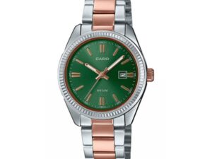 AUTHENTIC CASIO COLLECTION & VINTAGE DATE TWO TONES, FOREST GREEN Metal Top Quality Watch