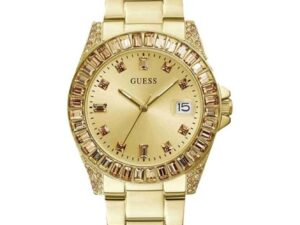 Authentic GUESS Women 34 mm SS IP Gold Quartz Elegant Wristwatch  – GUESS