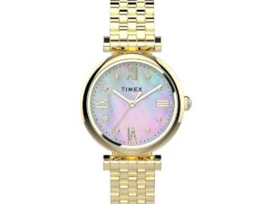 Authentic TIMEX Women 28 mm SS IP Gold Quartz Designer Wristwatch  – TIMEX