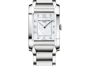 Authentic BAUME&MERCIER Women 22 x 33.5 mm Stainless Steel Quartz Luxurious Wristwatch  – MOP & Diamond Indexes Dial – Sapphire Glass – BAUME & MERCIER