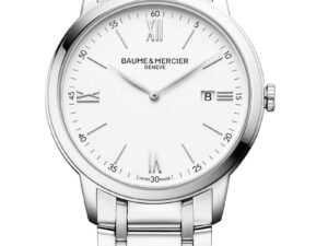 Authentic BAUME&MERCIER Men 40 mm Stainless Steel Quartz Luxurious Wristwatch  – Sapphire Glass – BAUME & MERCIER