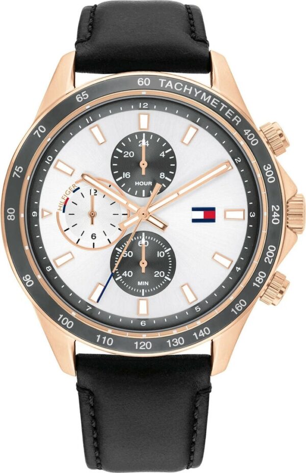 Authentic TOMMY HILFIGER Men 44 mm SS IP Rose Gold Quartz Analog Elegant Wristwatch  - TOMMY HILFIGER