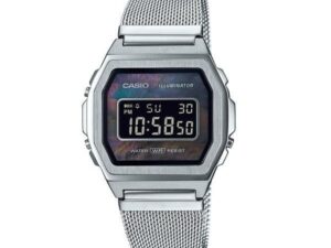 Authentic CASIO EU Unisex 38 mm Stainless Steel Quartz Designer Wristwatch  – CASIO VINTAGE PREMIUM COLLECTION Silver Mesh, MOP dial