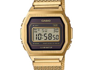 Authentic CASIO EU Unisex 38 mm SS IP Gold Quartz Designer Wristwatch  – CASIO VINTAGE PREMIUM COLLECTION Gold Mesh, Brown dial