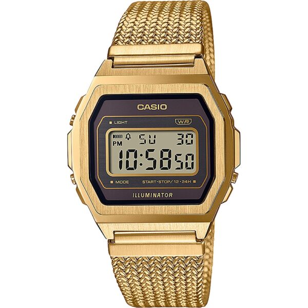 Authentic CASIO EU Unisex 38 mm SS IP Gold Quartz Designer Wristwatch  - CASIO VINTAGE PREMIUM COLLECTION Gold Mesh, Brown dial