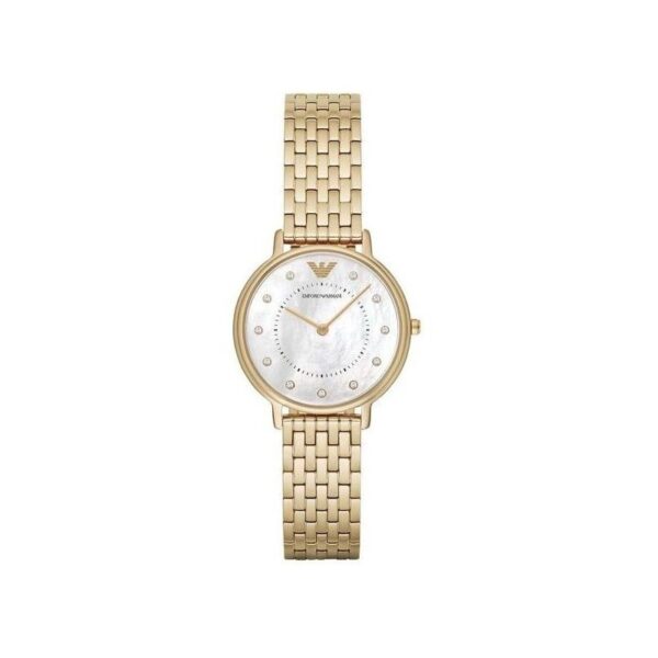 Authentic EMPORIO ARMANI Women 32 mm SS PVD Gold Quartz Top-Quality Wristwatch  - Mother of Pearl Dial - ARMANI EMPORIO