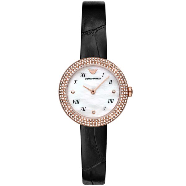 Authentic EMPORIO ARMANI Women 30 mm SS IP Rose Gold Quartz Top-Quality Wristwatch  - Mother of Pearl Dial - EMPORIO ARMANI