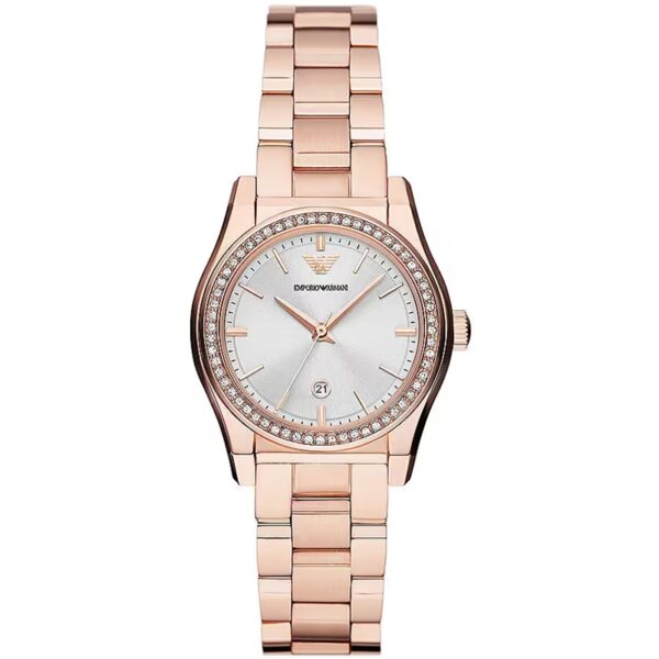 Authentic EMPORIO ARMANI Women 32 mm SS IP Rose Gold Quartz Exclusive Wristwatch  - Mother of Pearl Dial - EMPORIO ARMANI