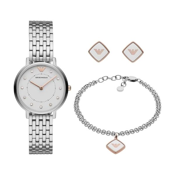 Authentic EMPORIO ARMANI Women 32 mm Stainless Steel Quartz Top-Quality Wristwatch  - Special Pack + Bracelet + Earrings - EMPORIO ARMANI