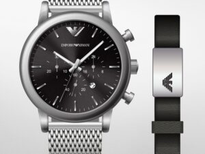 Authentic EMPORIO ARMANI Men 46 mm Stainless Steel Quartz Exclusive Wristwatch  – Special Pack + Bracelet – EMPORIO ARMANI