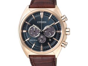 Authentic CITIZEN Men 43 mm SS IP Rose Gold Eco Drive Elegant Wristwatch  – CITIZEN