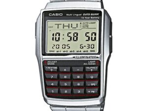 Authentic CASIO COLLECTION & VINTAGE Men 50 x 37 mm Resin Quartz Digit Designer Wristwatch  – CASIO DATABANK CALCULATOR STEEL