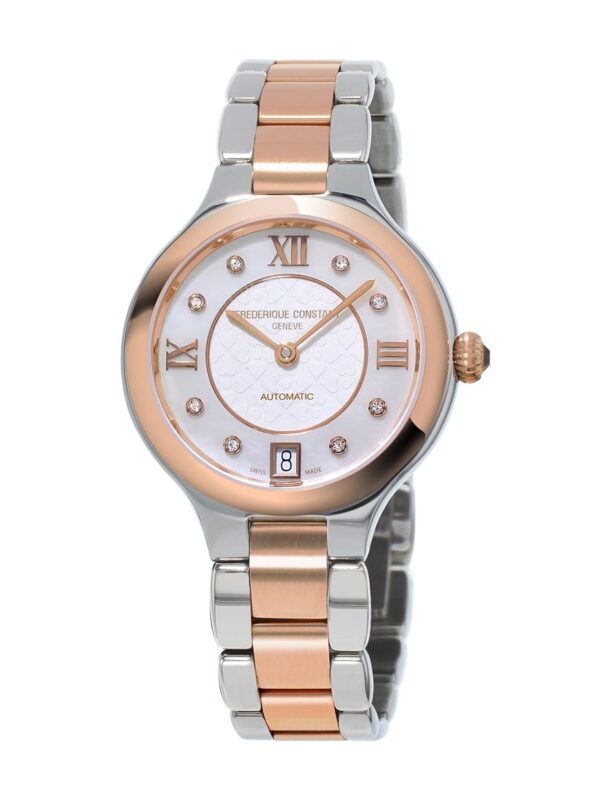 Authentic FREDERIQUE CONSTANT Women 33 mm SS IP Rose Gold Luxurious Wristwatch  - Mother of Pearl Dial - Sapphire Glass - FREDERIQUE CONSTANT