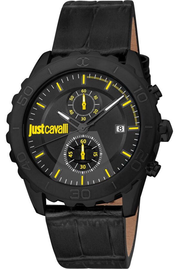 Authentic JUST CAVALLI TIME Men 45 mm SS IP Black Quartz Elegant Wristwatch  - JUST CAVALLI