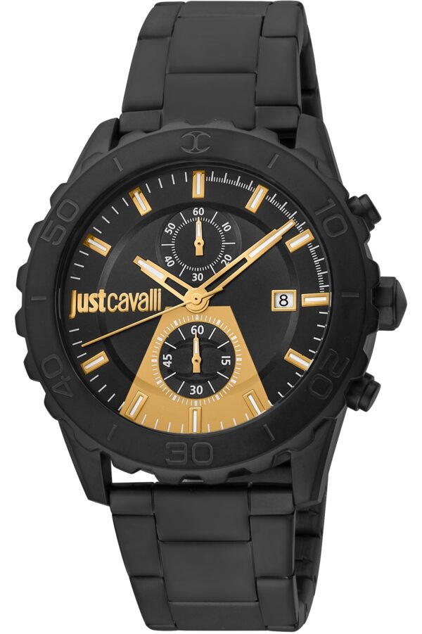 Authentic JUST CAVALLI TIME Men 45 mm SS IP Black Quartz Top-Quality Wristwatch  - JUST CAVALLI