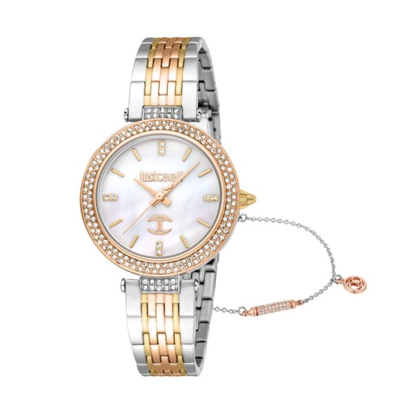 Authentic JUST CAVALLI TIME Women 32 mm SS IP Rose Gold Quartz Top-Quality Wristwatch  - Mother of Pearl Dial - JUST CAVALLI