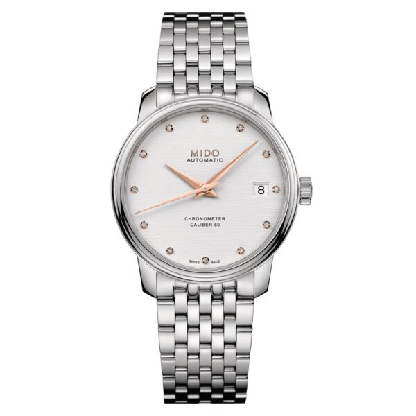 Authentic MIDO Women 33 mm Stainless Steel Luxurious Wristwatch  - Diamond Indexes Dial - Sapphire Glass - MIDO