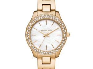 Authentic MICHAEL KORS Women 37 mm SS IP Gold Quartz Top-Quality Wristwatch  – Mother of Pearl Dial – MICHAEL KORS