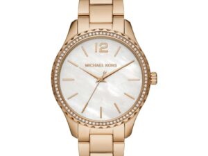 Authentic MICHAEL KORS Women 38 mm SS IP Gold Quartz Elegant Wristwatch  – Mother of Pearl Dial – MICHAEL KORS