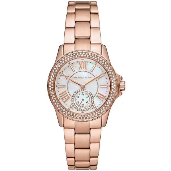 Authentic MICHAEL KORS Women 33 mm SS IP Rose Gold Quartz Top-Quality Wristwatch  - Mother of Pearl Dial - MICHAEL KORS