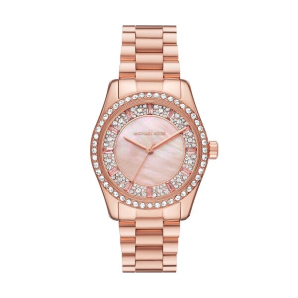 Authentic MICHAEL KORS Women 38 mm SS IP Rose Gold Quartz Top-Quality Wristwatch  - Mother of Pearl Dial - MICHAEL KORS