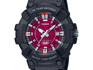 Authentic CASIO COLLECTION & VINTAGE Men 49 mm Resin Quartz Designer Wristwatch  – CASIO SPORT COLLECTION WR 100m – BURGUNDY