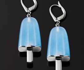 Authentic AMBROSINI  Elegant Earrings  – AMBROSINI JEWELS –  ORECCHINI ARGENTO 925°  ghiacciolo finitura bianca pietra azzurra medi (21×14 mm)