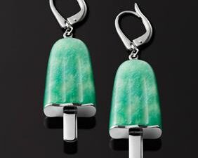 Authentic AMBROSINI  Elegant Earrings  – AMBROSINI JEWELS –  ORECCHINI ARGENTO 925°  ghiacciolo finitura bianca pietra verde medi (21×14 mm)