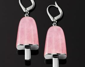 Authentic AMBROSINI  Elegant Earrings  – AMBROSINI JEWELS –  ORECCHINI ARGENTO 925°  ghiacciolo finitura bianca pietra rosa medi (21×14 mm)