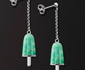 Authentic AMBROSINI  Designer Earrings  – AMBROSINI JEWELS –  ORECCHINI ARGENTO 925°  ghiacciolo finitura bianca pietra verde piccoli (14x8mm)