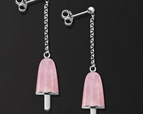 Authentic AMBROSINI  Designer Earrings  – AMBROSINI JEWELS –  ORECCHINI ARGENTO 925°  ghiacciolo finitura bianca pietra rosa piccoli (14x8mm)