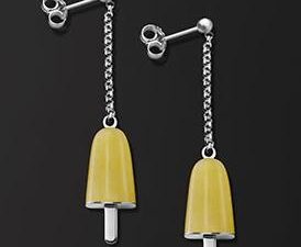 Authentic AMBROSINI  Designer Earrings  – AMBROSINI JEWELS –  ORECCHINI ARGENTO 925°  ghiacciolo finitura bianca pietra gialla piccoli (14x8mm)