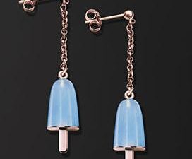 Authentic AMBROSINI  Designer Earrings  – AMBROSINI JEWELS –  ORECCHINI ARGENTO 925°  ghiacciolo finitura rosé pietra azzurra piccoli(14x8mm)