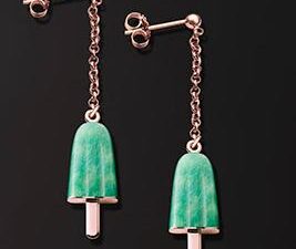 Authentic AMBROSINI  Designer Earrings  – AMBROSINI JEWELS –  ORECCHINI ARGENTO 925°  ghiacciolo finitura rosé pietra verde piccoli (14x8mm)