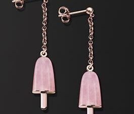 Authentic AMBROSINI  Designer Earrings  – AMBROSINI JEWELS –  ORECCHINI ARGENTO 925°  ghiacciolo finitura rosé pietra rosa piccoli (14x8mm)