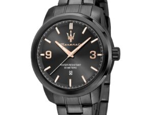 Authentic MASERATI Men 44 mm SS IP Black Quartz Elegant Wristwatch  – MASERATI