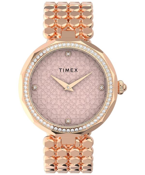 Authentic TIMEX Women 34 mm SS IP Rose Gold Quartz Designer Wristwatch  - TIMEX