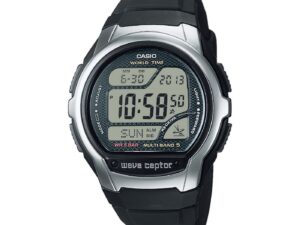 Authentic CASIO COLLECTION & VINTAGE Men 43 mm Stainless Steel Quartz Designer Wristwatch  – CASIO WAVE CEPTOR – WORLD TIME, RADIO CONTROLLED, Radio signal receiver (EU, USA, Japan) ⬢ Stop function ⬢ Alarm ⬢ Multi-language