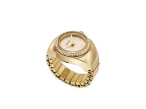 Authentic FOSSIL Women 15 mm SS IP Gold Quartz Designer Watch Ring  – FOSSIL